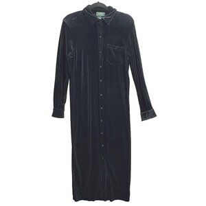 RALPH LAUREN Women Velvet Maxi Shirt Dress Sz S Black Long Sleeve Collar 53-7
